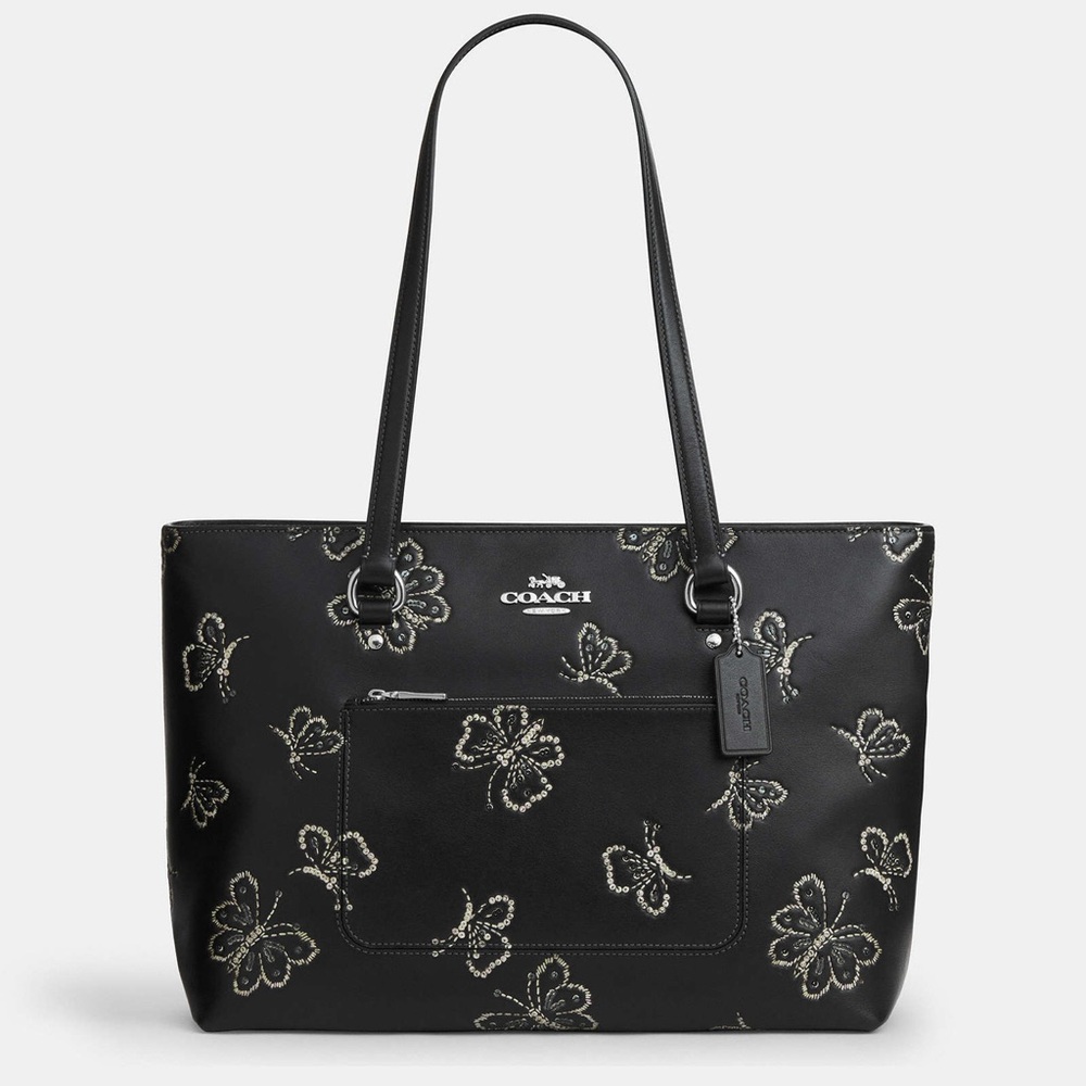 NWT Coach Station Tote Bag With Butterfly Print Silver Black CCK87 in Leather